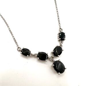 5 Stone Black Onyx Sterling Silver Chain Necklace | N106